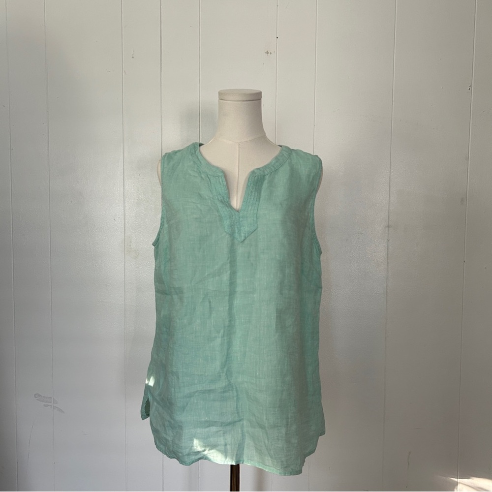 Sleeveless Mint pastel Green v-neck Linen Tunic summer beach vacay Top